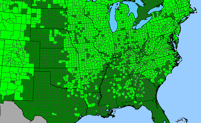 The range of Fragaria virginiana